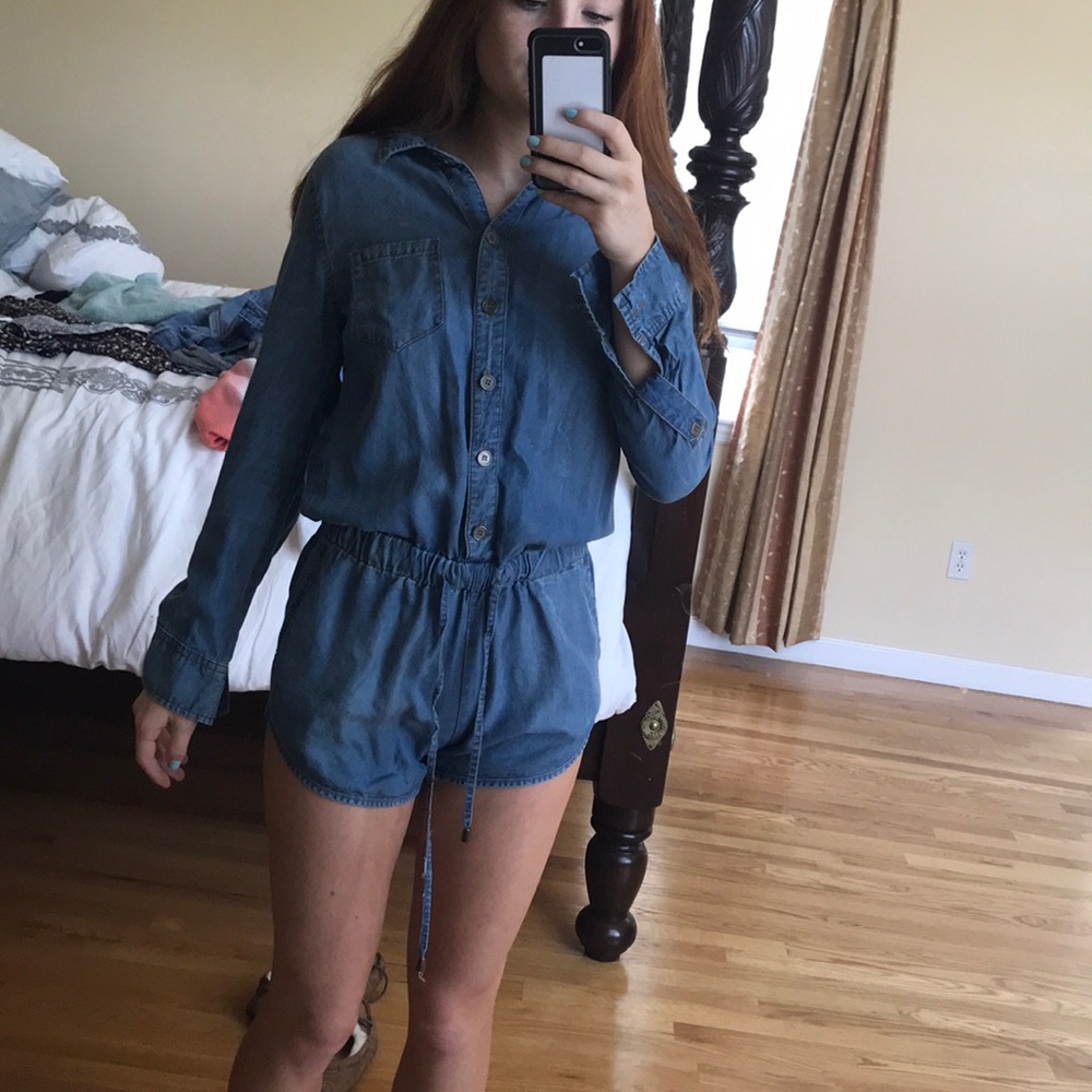 Denim long sleeved romper worn once.